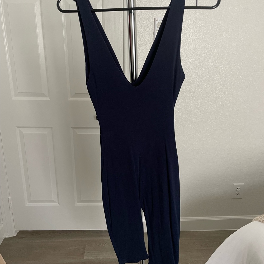 Naked Wardrobe Navy V-Neck Jumpsuit